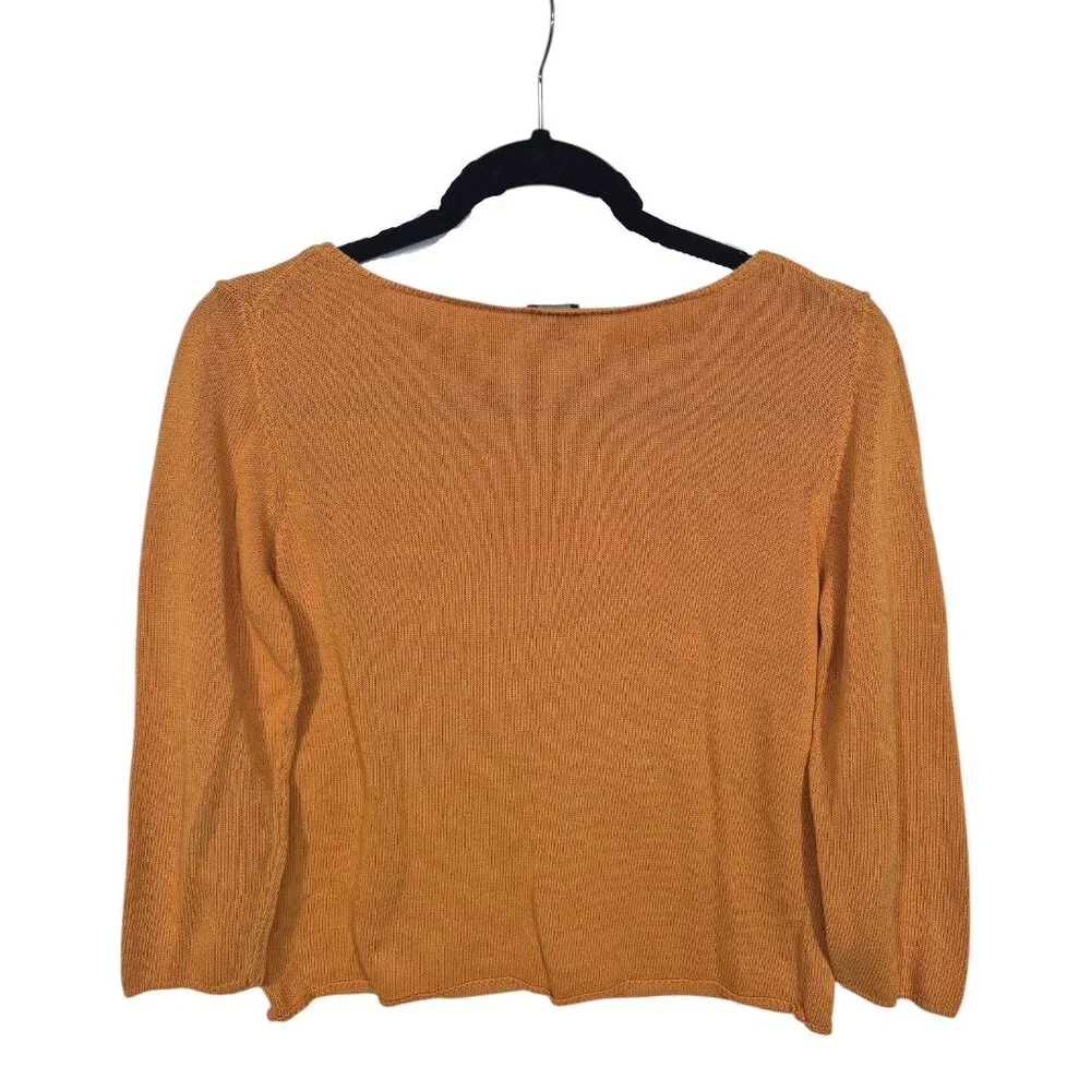 Vintage Eileen Fisher Womens Knit Sweater Size M Orange Cotton Top Sustainable - Picture 2 of 6
